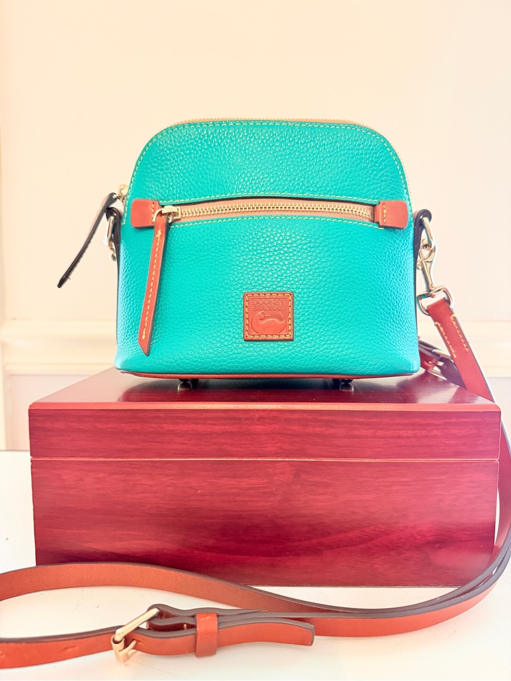 Dooney & Bourke Pebble Grain Leather Crossbody | Turquoise & British Tan